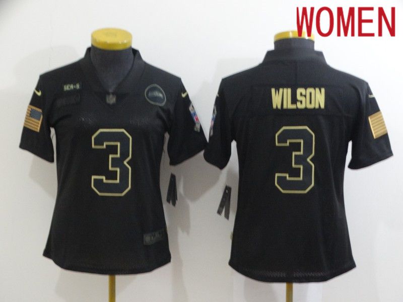 Women Seattle Seahawks #3 Wilson Black Retro Gold Lettering 2020 Nike NFL Jersey->seattle seahawks->NFL Jersey